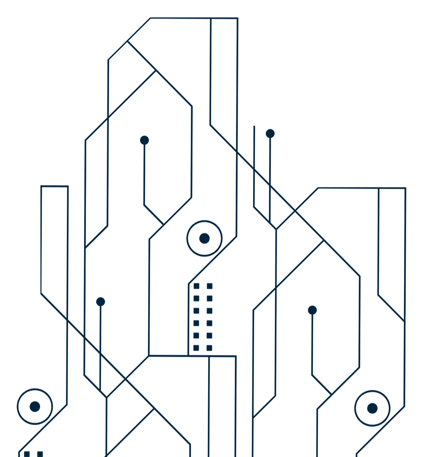 Schaltkreisartiges, geometrisches Linienmuster in Dunkelblau auf grünem Hintergrund mit punktförmigen Knoten und Zusatz iat-service