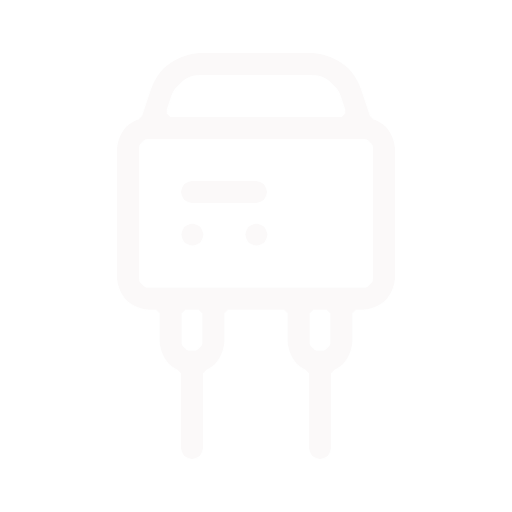 Weißes Icon eines elektrischen Zweipol-Steckers mit rechteckigem Gehäuse und zwei Stiften, iat-service