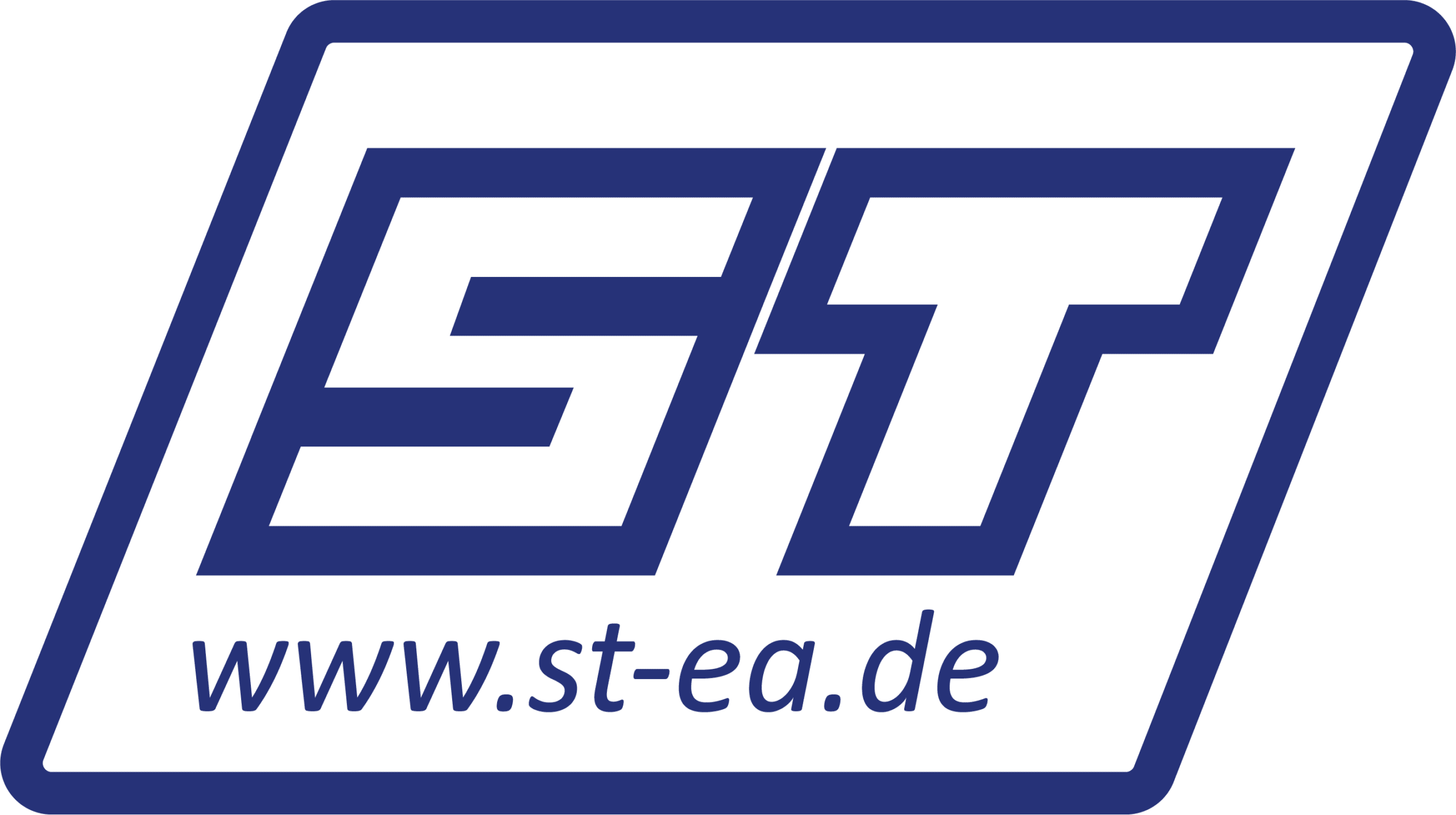 Stilisiertes dunkelblaues Logo mit den Buchstaben "ST" in kantigem Rahmen und der Webadresse "www.st-ea.de" darunter